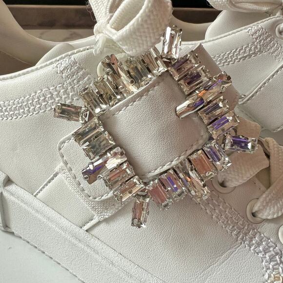Stuart Weitzman White Shine Buckle Sneaker Size 6 - Picture 7 of 11